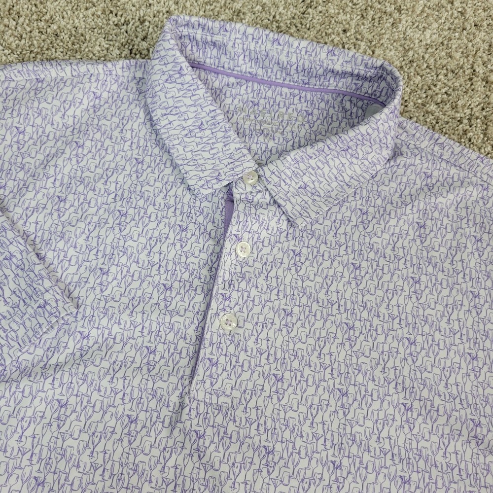 Maelreg Mens‎ XL Purple White AOP Wine Glass Performance Stretch Polo SS